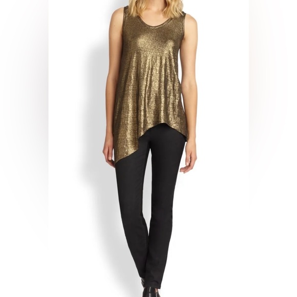 Eileen Fisher Women’s Size Medium Black-gold 100% Organic Linen Tank Top Shirt - Picture 3 of 10